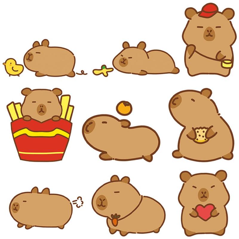 Cartoon Capybara Pattern Sticker, 50pcs set Waterproof Self Adhesive Decor Paper, Decor Sticker for Gift Greeting Card & Water Bottle & Laptop