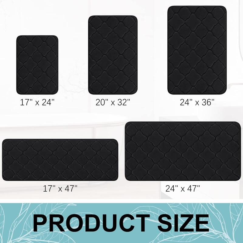 Memory Foam Bath Mat Rug 24x16, Ultra Soft Non Slip and Absorbent Bathroom Rug, Machine Wash Dry, Comfortable, Thick Bath Rug Carpet for Bathroom Floor, Tub and Shower, Black