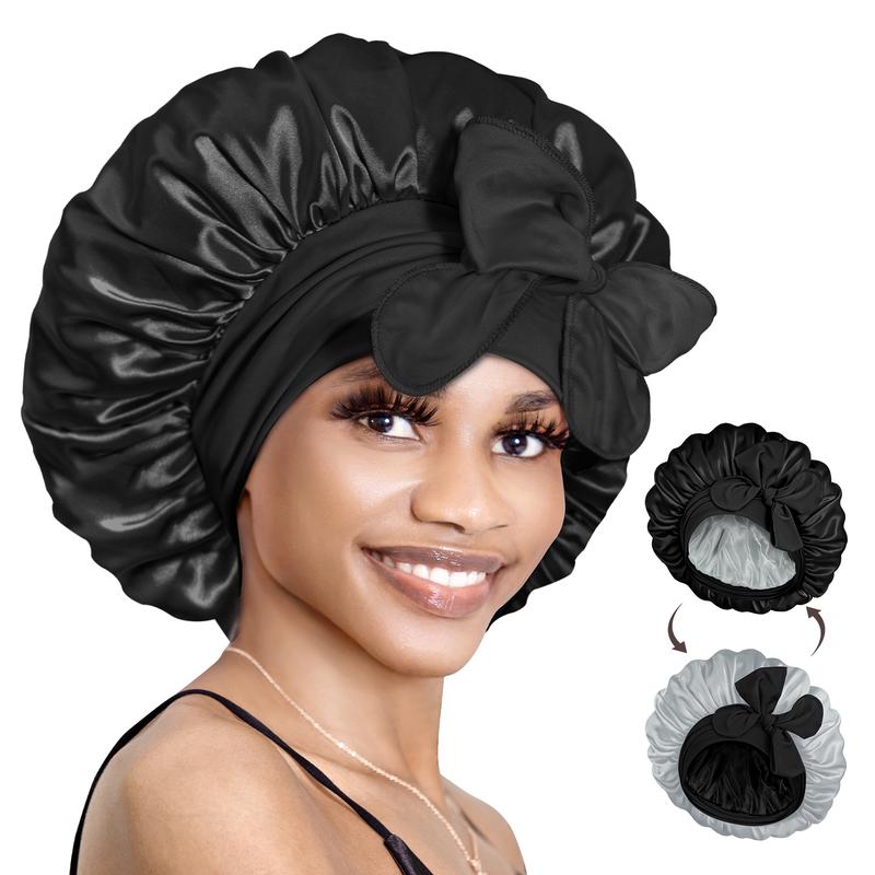 Bonnet Queen Double Layered Satin Night Caps Hair Care Silky Bonnet Sleeping Hat Shower Caps for women Nightcap With Elastic Band Gift