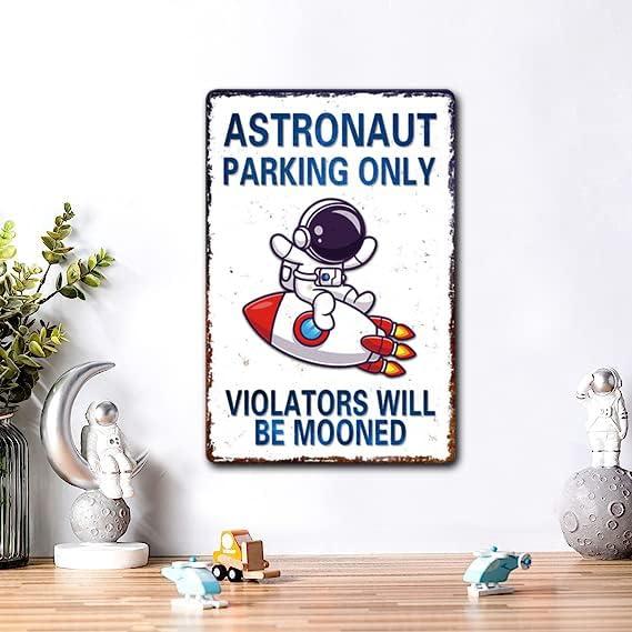 Kids Space Gifts Astronaut Decor Outer Space Decor For Boy's Room, Bedroom, Nursery, Bathroom - Astronaut Parking Only Sign, 8 x 12 Inch (936)