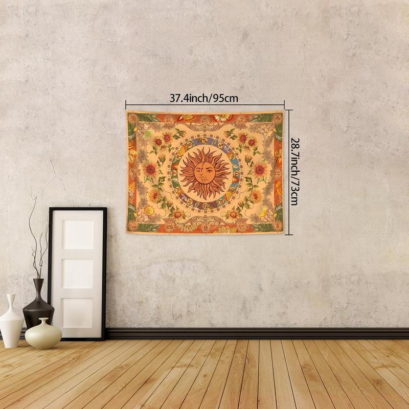 Sun & Moon Pattern Tapestry, 1 Count Retro Ethnic Wave Simia Tapestry,  Aesthetic Wall Hanging for Bedroom Dormitory Living Room Office Decor