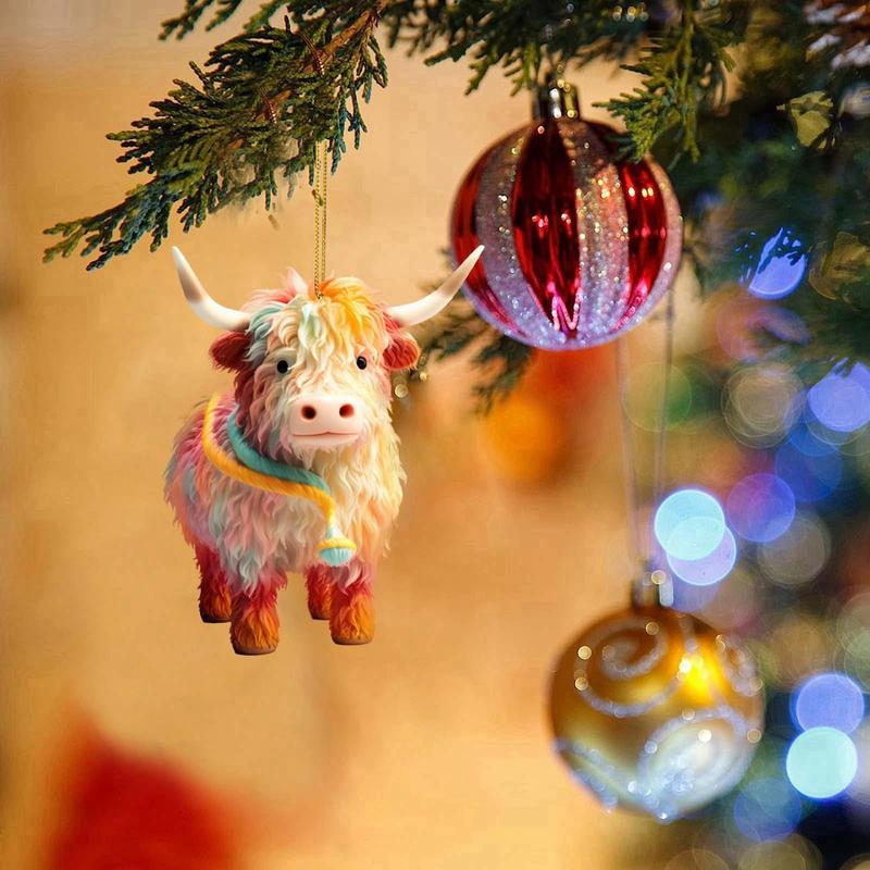 Highland Cow Design Christmas Tree Hanging Ornament, 1 Count Creative Acrylic Hanging Decoration, Festive Decorations for Home Party