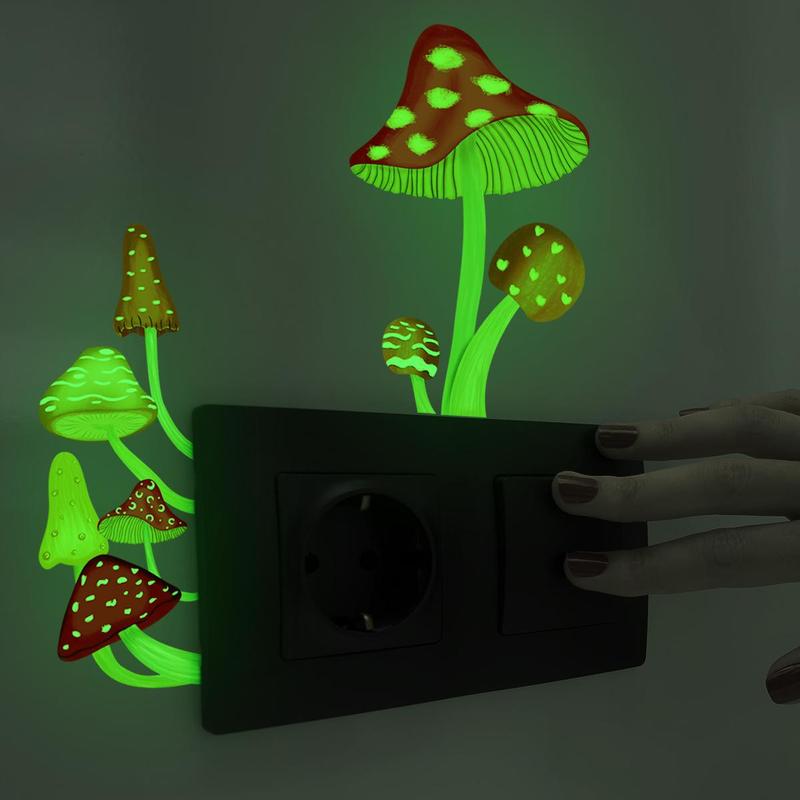 2pcs set Mushroom Pattern Switch Sticker, Creative Glow-in-the-dark Wall Sticker, Removable Wall Decal For Home Decor