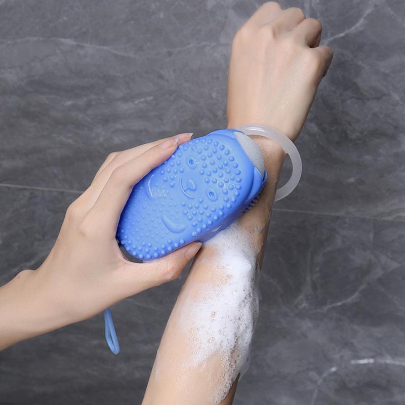 Silicone Bath Brush, 1 Count Shower Exfoliating Sponge, Home Essentials, Household Shower Products, Shower Scrubber with Lanyard, Body Scrubber for Whole Body, Bathroom Accessories