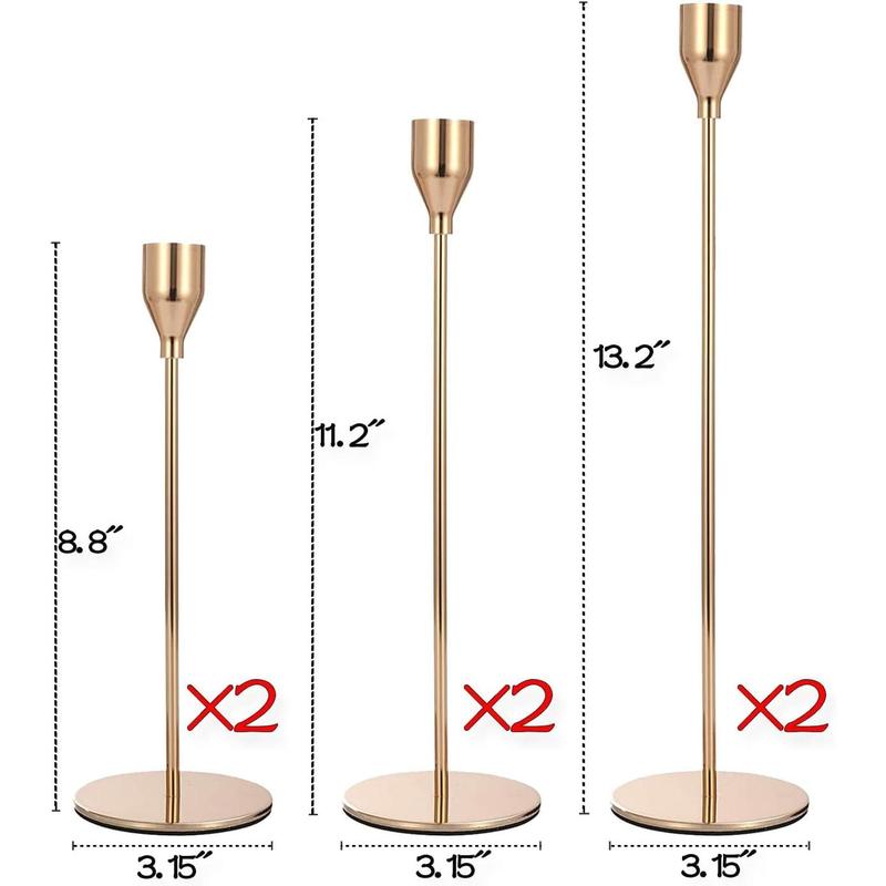 Gold Taper Candle Holder Set of 6, Brass Gold Tall Candlestick Holders, Candle Stickers Long Holder Set, Pillar Decorative Candle Holder Fits 3 4 Inch Candle,Excellent Gift 2024 Ornaments