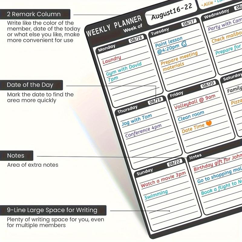 Magnetic Calendar & Planner & To Do List Board for Refrigerator, 4 Counts set Monthly & Weekly Planner Fridge Magnet Board with 3 Markers & Eraser