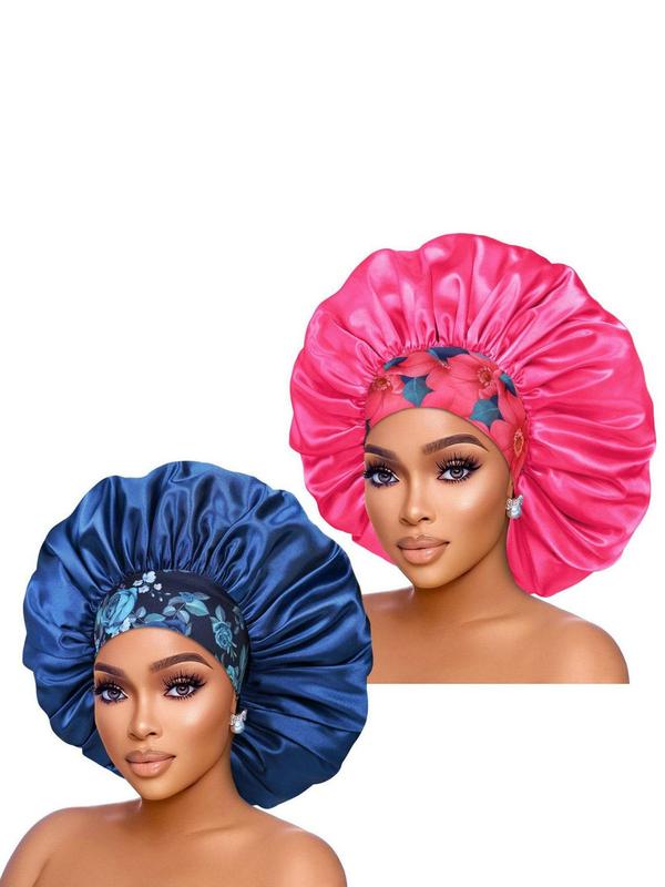 Women's Elegant Leopard & Flower Graphic Hair Bonnets, 2pcs set Trendy Soft Comfort Sleeping Bonnets, Stylish All-match Accessories for Women & Girls