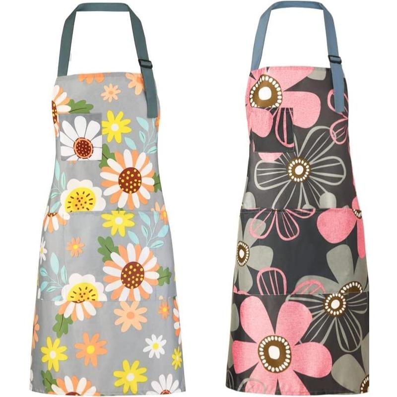 2 Count  Kitchen Apron, Cooking Apron for Women, Adjustable Chef Apron,  Aprons with 4 Pockets for Home Kitchen Baking Gardening