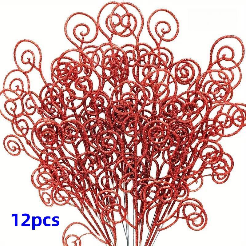 Artificial Silver Glitter Leaves, 12pcs set Fake Leaves, Christmas Tree Decor, Fake Decorative Plant for Home Party & Festival Decoration