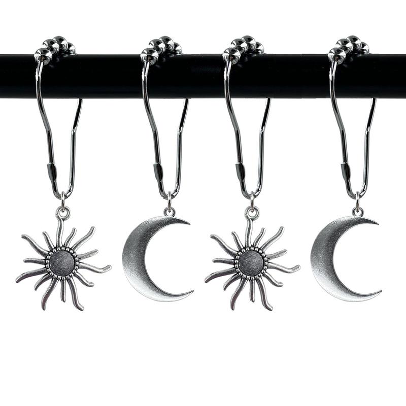 Moon & Sun Design Shower Curtain Hook, 12pcs set Iron Shower Curtain Hook, Decorative Shower Curtain Hook, Bathroom Accessories, Bathroom Supplies for Home Bathroom