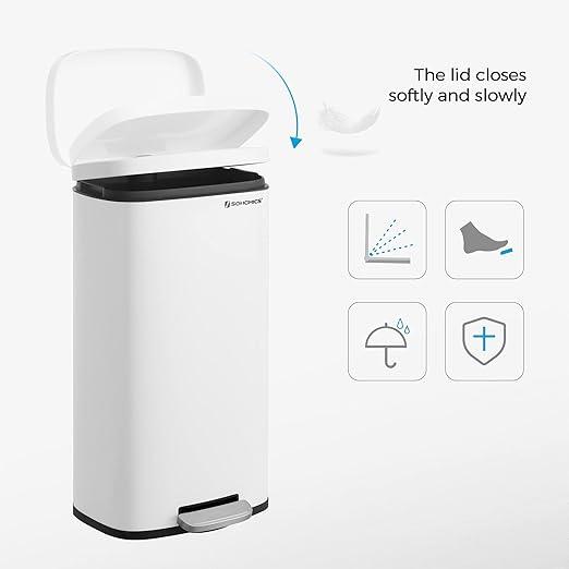 SONGMICS HOME Trash Can with Lid, 8 Gallon (30L) Garbage Can, Stainless Steel Small Waste Bin with Step Pedal and Inner Bucket, Soft Close, Kitchen cool trashcan