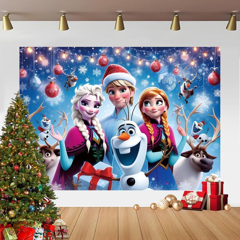 Cartoon Character Pattern Christmas Themed Background, Holiday Party Decoration Banner, Hanging Decor for Home Living Room Bedroom