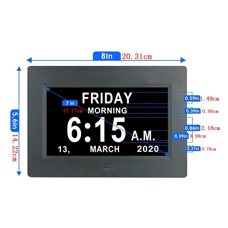 7 Inch Digital Calendar Clock, 1 Count Multi-language Large Day and Month Date Clock for Elderly with Auto-dimming