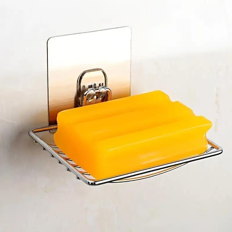 Stainless Steel Soap Dish, 1 Count Punch-free Wall Mounted Soap Holder, Soap Bar Holder, Bathroom Supplies, Home Supplies