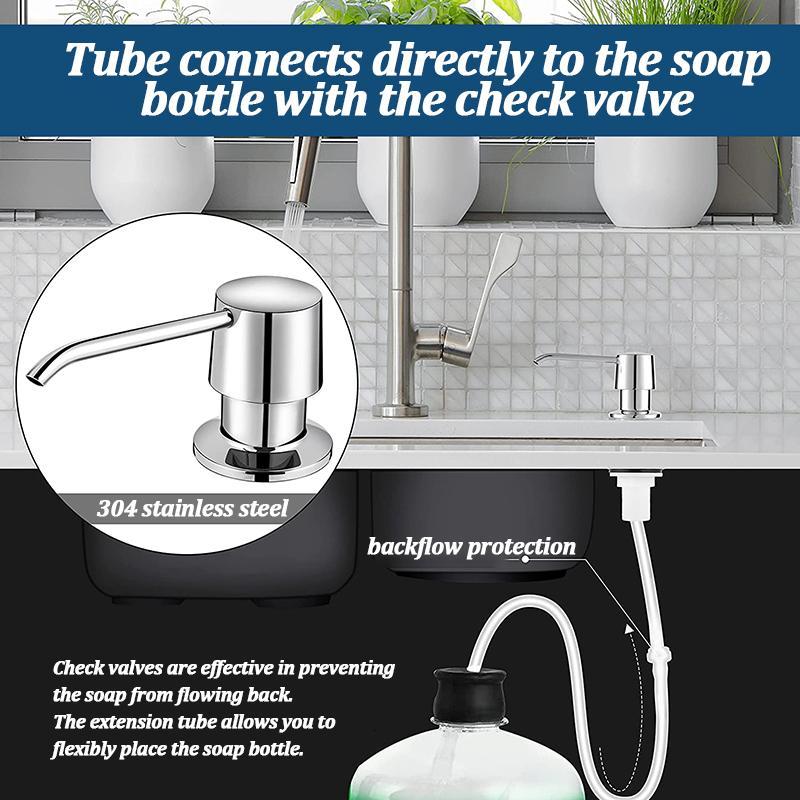 Stainless Steel Soap Dispenser Extension Tube Kit, Kitchen Sink Liquid Soap Dispenser, Bathroom Lotion Detergent Hand Press Pumps