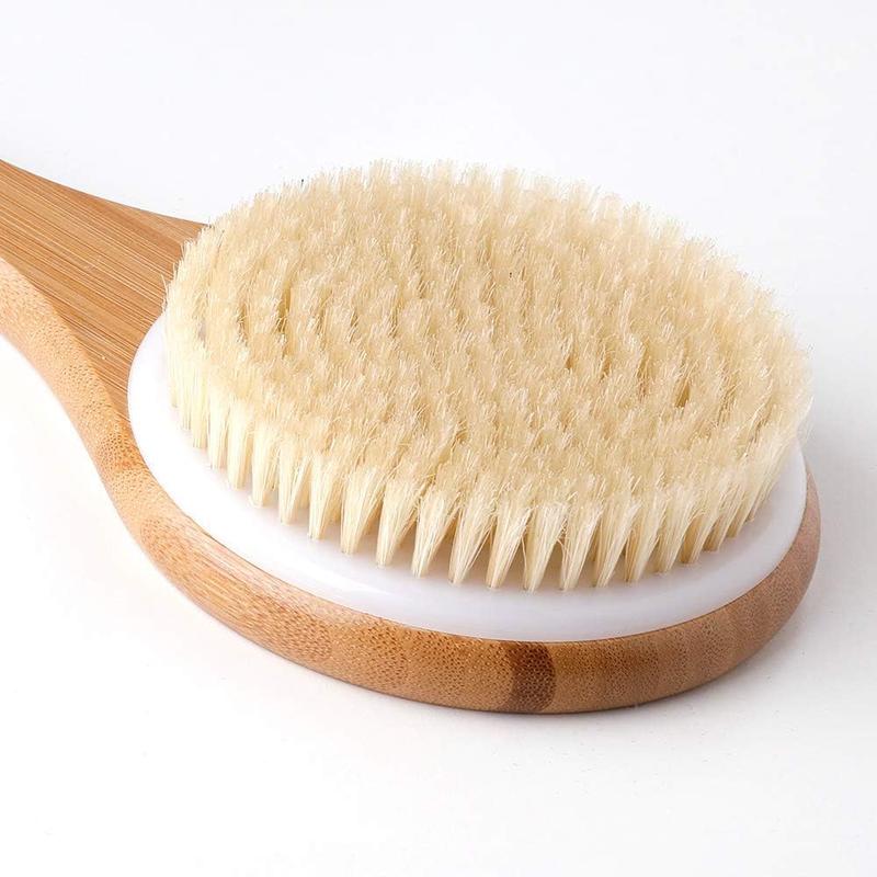 Body Brush Dry Brushing Back Scrubber Shower Bath Brush Bamboo Wood Long Handle  Bristles exfoliating Massage Improve Blood Circulation Cellulite