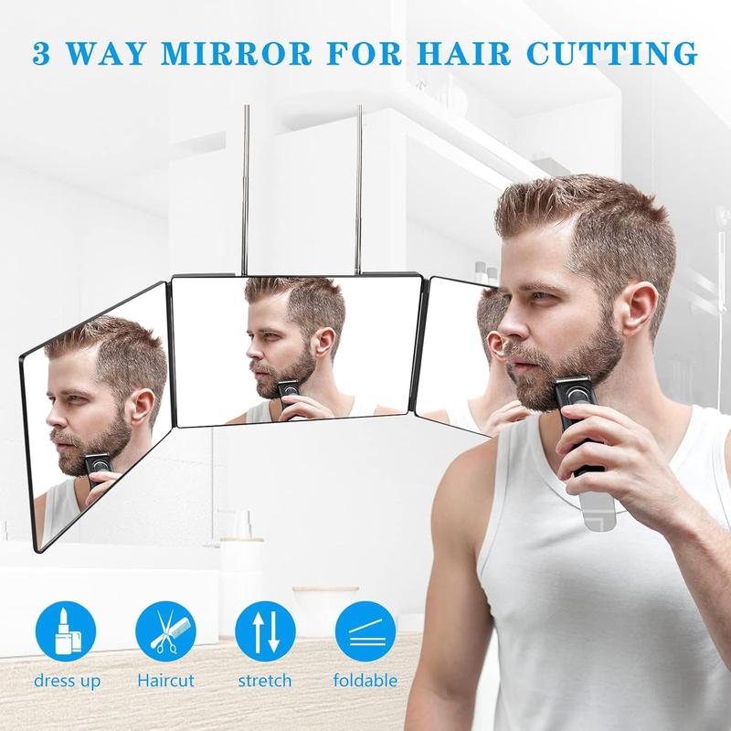 3 Way Mirror for Self Hair Cutting Tools with Height Adjustable Mirror 360 Trifold Mirror for Makeup to See Back of Head Decor Glass