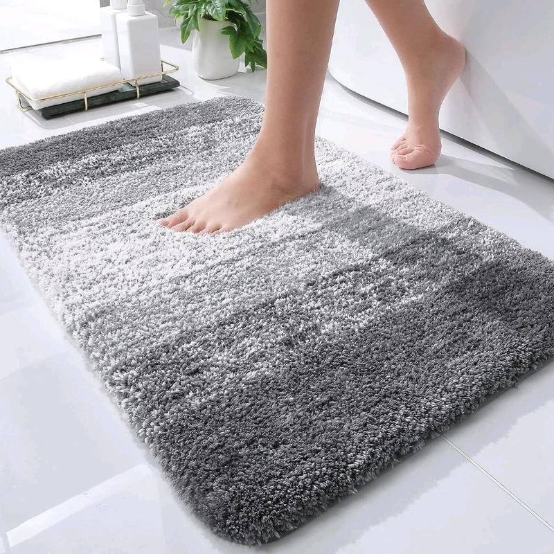 Bathroom Rug Mat 24x16, Extra Soft and Absorbent Microfiber Bath Rugs, Non-Slip Plush Shaggy Bath Carpet, Machine Wash Dry, Bath Mats for Bathroom Floor, Tub and Shower, Grey