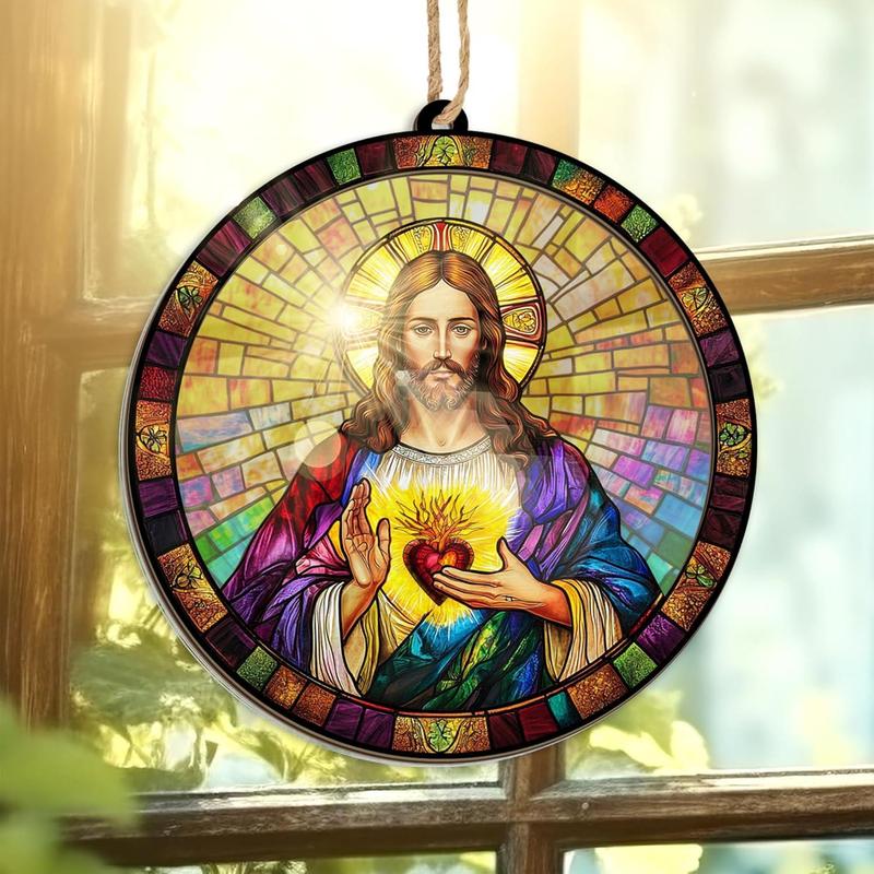 Christian Gifts for Women, Men - Christmas Ornaments 2024, Catholic, Spiritual Gifts for Christians, Mom, Religious, Sacred Heart Home, Room Decor - Christmas Decorations Suncatcher Ornaments