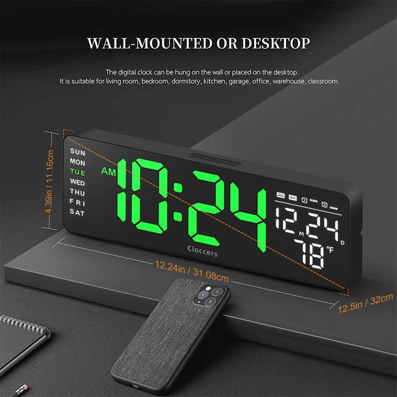 USB battery Powered Digital Wall Clock Excluded Battery, 1 Count Auto Dimmer LED Desktop Clock with Remote, Home Decor for Bedroom Living Room