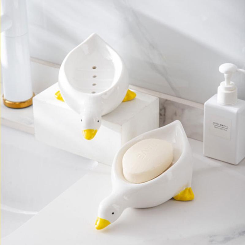 Yellow Duck Shape Soap Box Cartoon Soap Dish Drainable Soap Holder Soap Container Soap Dish For Tray Bathroom Accessories