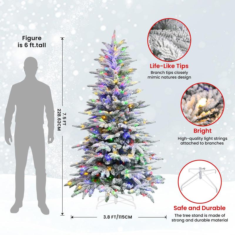 Live Only SHareconn 2024 Pre-Lit Snow Flocked RGB Lights Christmas Tree, 4 5 6 7.5FT with Remote Control, Multi-Color Lights, Xmas Decor