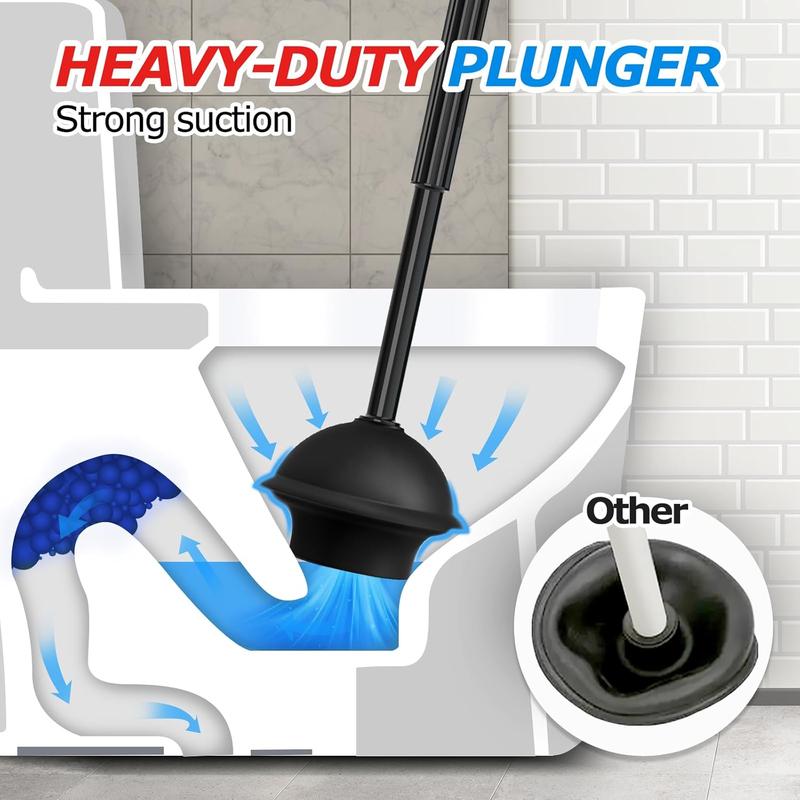 Toilet Plunger and Brush Set Extended Handle Plunger Toilet Bowl Brush Plunger Set, Bathroom Cleaning Tools Combo Cleaning Brush Cleaning Supplies