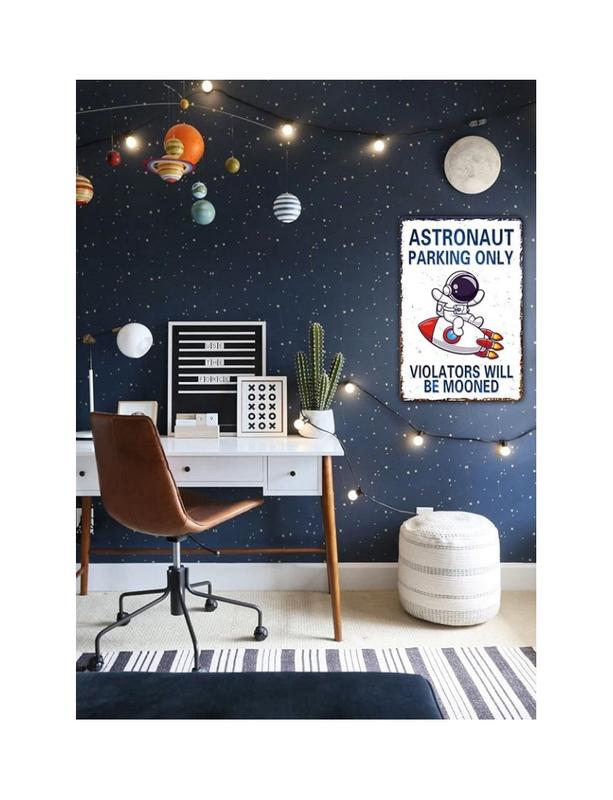 Kids Space Gifts Astronaut Decor Outer Space Decor For Boy's Room, Bedroom, Nursery, Bathroom - Astronaut Parking Only Sign, 8 x 12 Inch (936)