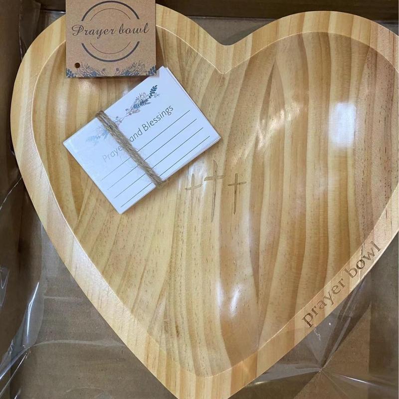 Wooden Heart Shaped Prayer Bowl, Wooden Heart Shaped Prayer Bowl with Cross Engraving, Home Decor for Living Room, Bedroom, Prayer Room