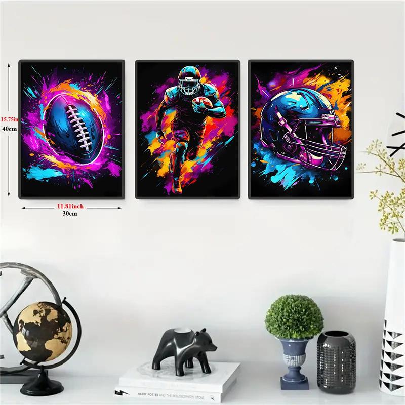 Sports Pattern Wall Art Poster without Frame, 3 Counts set Modern Canvas Print, Wall Art Decorative Painting for Home Living Room Bedroom