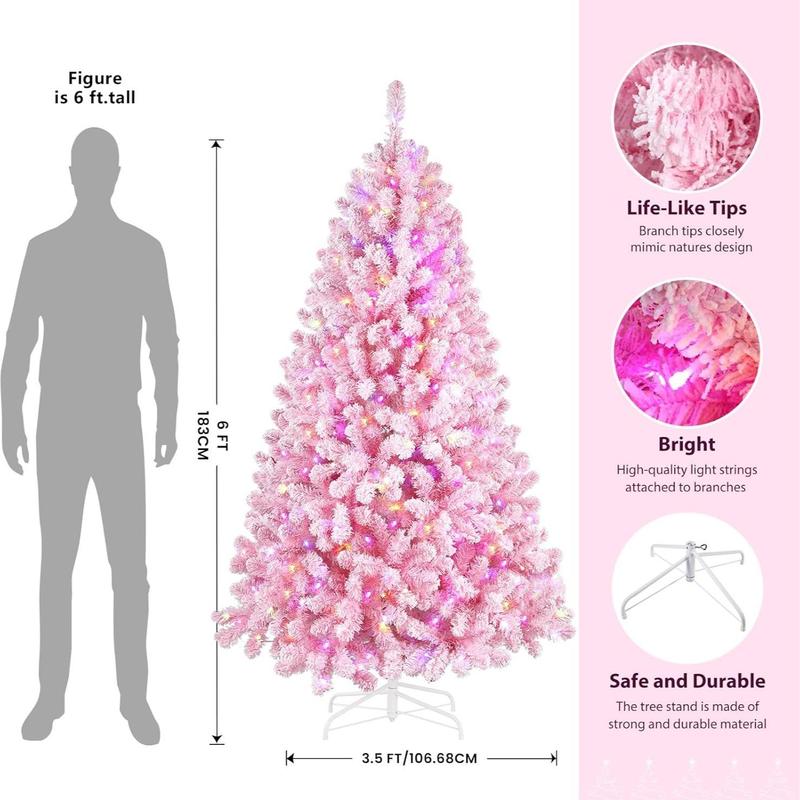 Live Only SHareconn 2024 Pre-Lit Snow Flocked RGB Lights Christmas Tree, 4 5 6 7.5FT with Remote Control, Multi-Color Lights, Xmas Decor