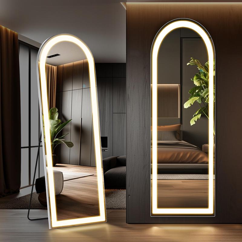 [LIVE] Arched Full Length Mirror, LED Full Body Mirror Lighted Floor Wall Mounted & Dressing Vanity Mirrors, Dimming & 3 Color Modes Glass Durable