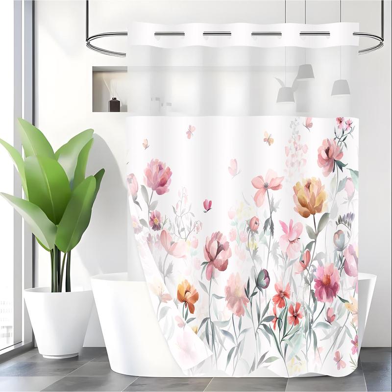 Floral Print Shower Curtain, 1 Count Waterproof Bathroom  Flowers Curtain, Bathroom Decoration for Home Hotel Salon Dormitory