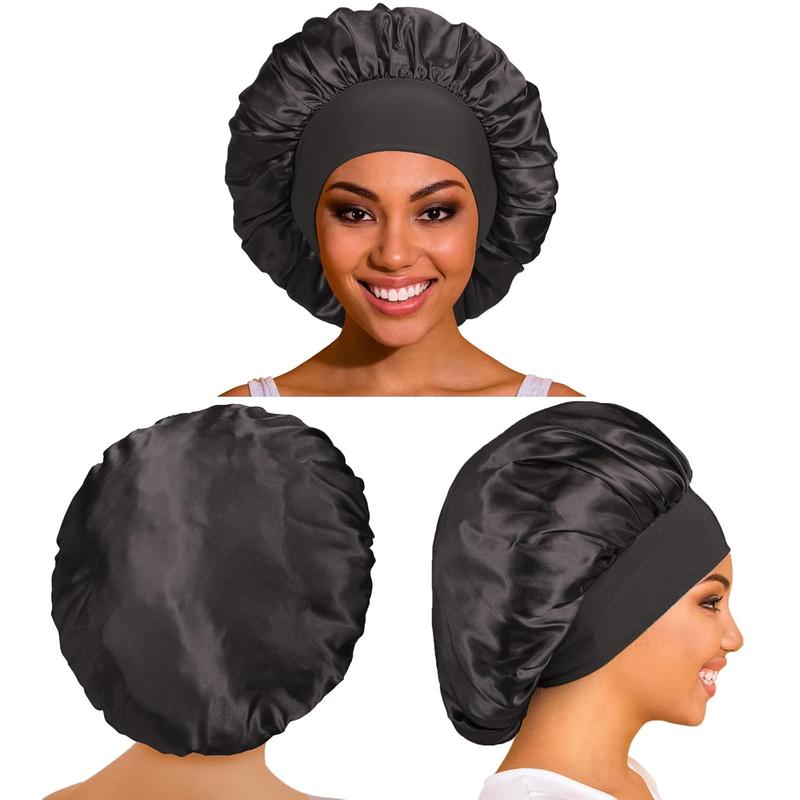 3 Pack Satin Bonnet Silk Bonnet for Sleeping, Bonnets for Black Women Bonnet for Sleeping Large Sleep Cap, Wide Soft Band Bonnet for Curly Hair