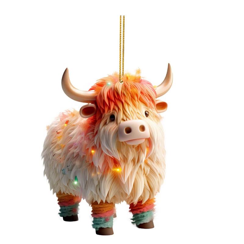 Highland Cow Design Christmas Tree Hanging Ornament, 1 Count Creative Acrylic Hanging Decoration, Festive Decorations for Home Party