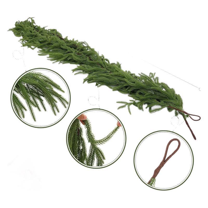 70.8 Inch Norfolk Pine Vine Garland, Real Touch Artificial Christmas Plants for Stairs, Fireplace, Patio, Indoor and Outdoor Christmas Decorations gnome home depot christmas tree Ornaments