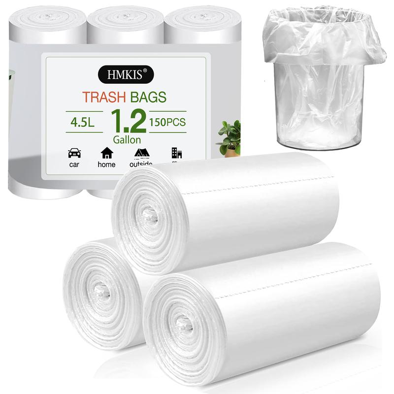 1.2 Gallon Small Trash Bags, 150 Counts, White Garbage Bags, Extra Thick Small Kitchen Plastic Bags For Home Office Kitchen, fit 4.5 Liter