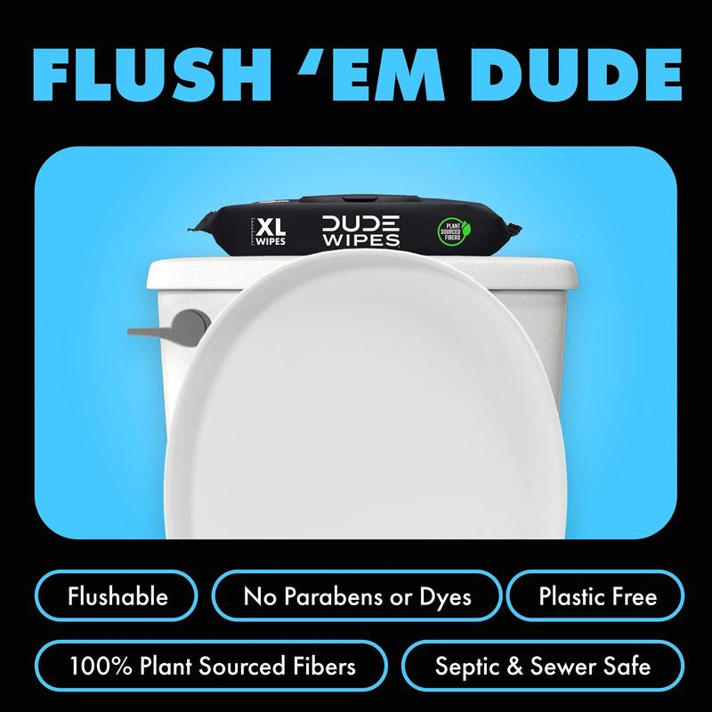 DUDE Wipes Unscented XL Flushable Wipes, 6 Flip-Top Packs Case, 48 Wipes per Pack, 288 Total Wipes Toilet Aloe Vera