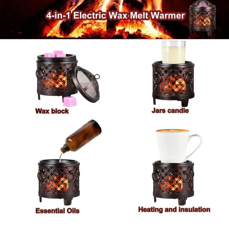 Wax Melt Warmer,4-in-1 Fireplace Wax Warmer,Scentsy Wax Warmer for Scented Wax Cubes and Tarts or Fragrance Oils,Wax Burner for Home Office Bedroom Aromatherapy presents& Décor(Copper Coin)