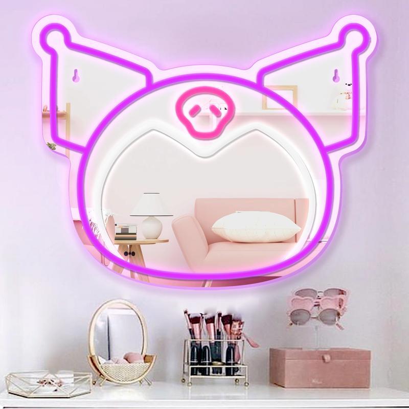 Home DecorMirror anime face shape Mirror, BedroomWall Mirror, Anime Neon Sign for DresserLocker Room,Living Room, Neon Light upAcrylic Mirror