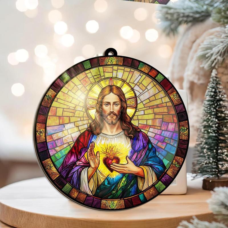 Christian Gifts for Women, Men - Christmas Ornaments 2024, Catholic, Spiritual Gifts for Christians, Mom, Religious, Sacred Heart Home, Room Decor - Christmas Decorations Suncatcher Ornaments