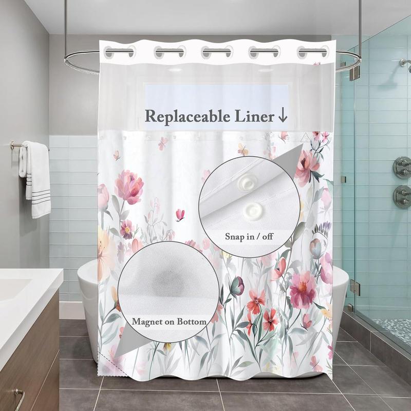 Floral Print Shower Curtain, 1 Count Waterproof Bathroom  Flowers Curtain, Bathroom Decoration for Home Hotel Salon Dormitory