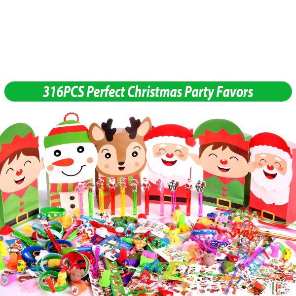 Christmas 316Pcs Christmas Party Favors for Kids, Xmas Birthday Party Supplies Decor, Christmas Goodie Bag Stuffers, Advent Calendar Pinata Fillers, Classroom Rewards Prize, Christmas Stocking Stuffers for Kids