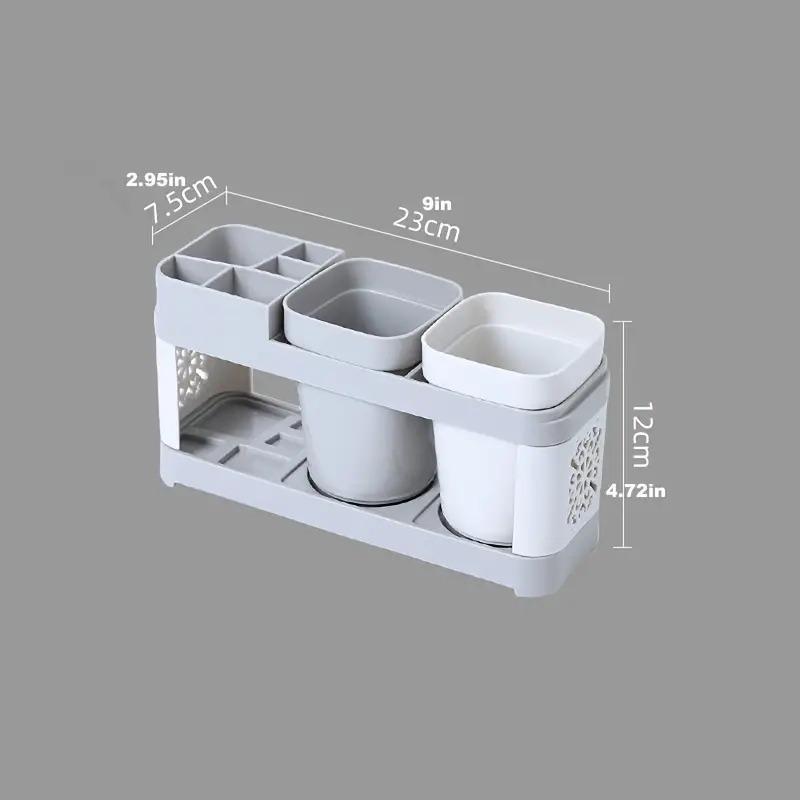 1 Set Bathroom Multi-grid Toothbrush Holder with Two Cup, Multifunctional Mouthwash Cup for Travel, Toothpaste Storage Rack