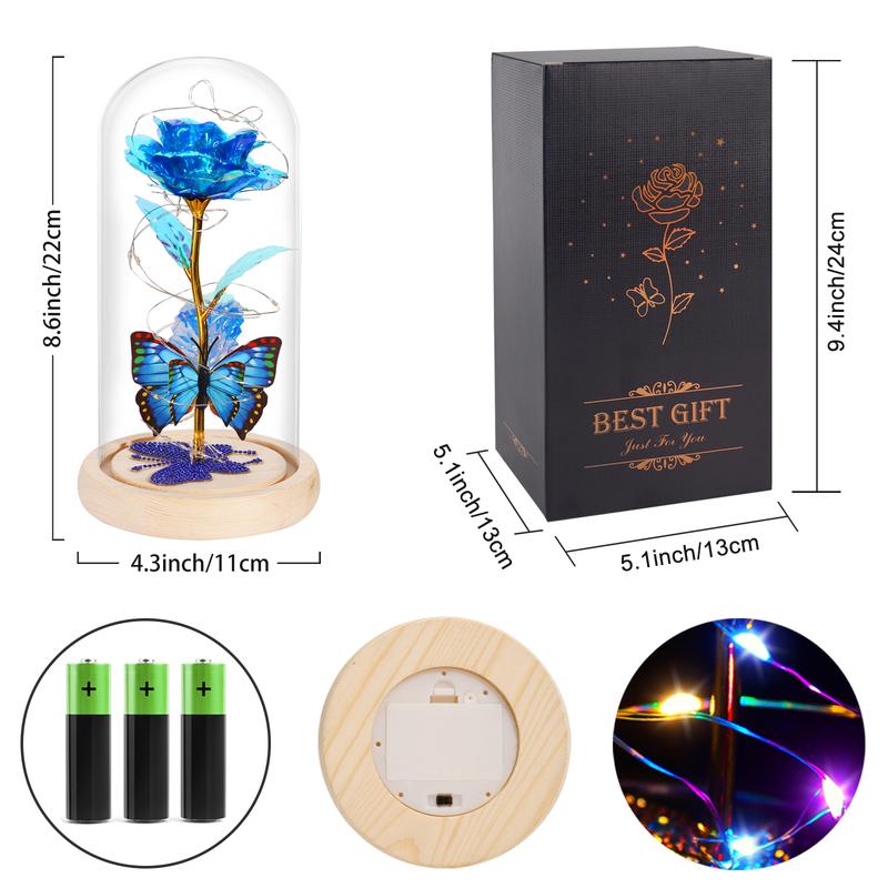 DEEMEI Birthday Gifts for Women Eternal Flower Light Up Rose in Glass Dome with Butterfly, Christmas Valentine's Anniversary for Her Mom Girlfriend