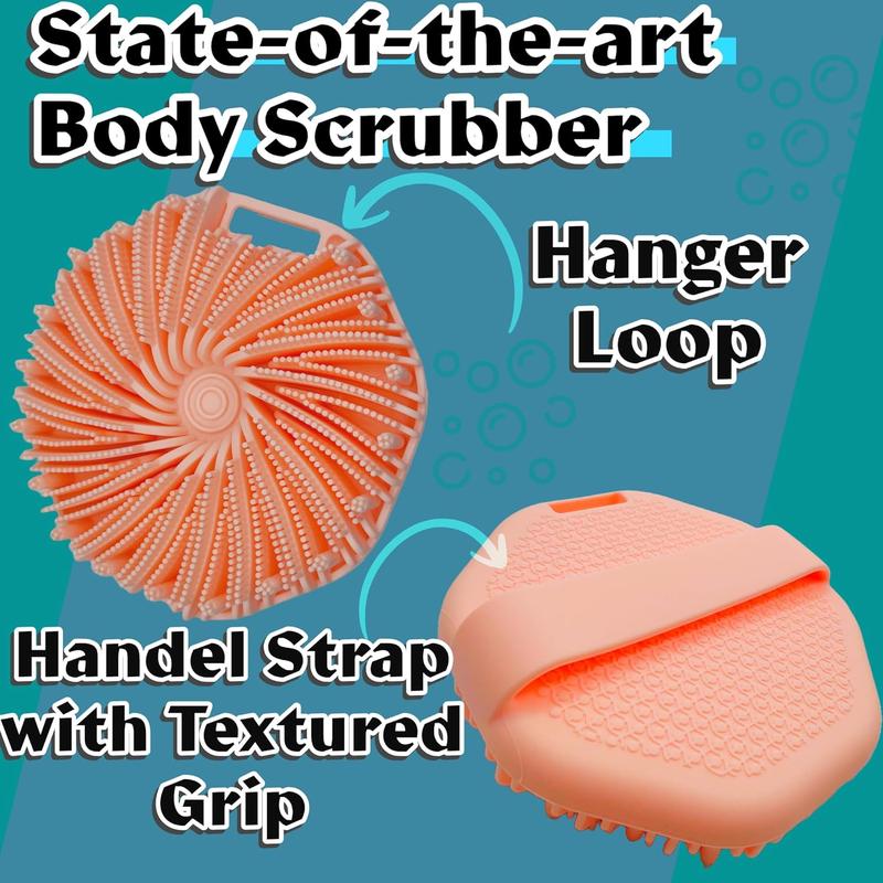 Silicone Body Scrubber for Head and Body, Cleaning & Exfoliating for Sensitive Skin - with No-Slip Handle Strap - 1-Pack, Pink Bath Personal