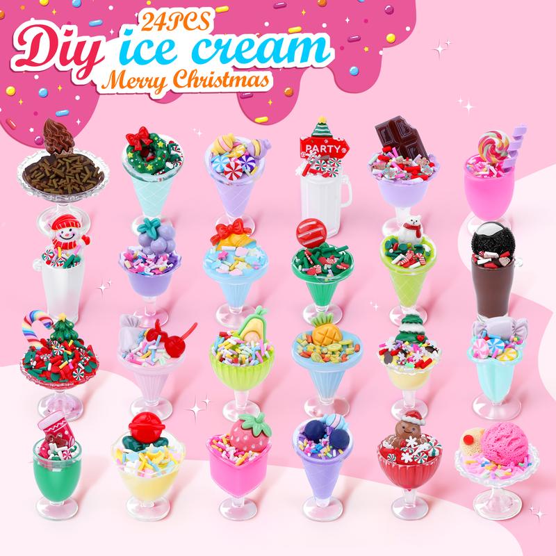 Ice Cream Cup Advent Calendar, 2024 Advent Calendar, 24 DIY Toddler Toys, Christmas Countdown, Jesus Christmas Countdown Gifts, Christmas Stocking Stuffers, Christmas Gifts for Kids Fruit Butter Slime Party Favors