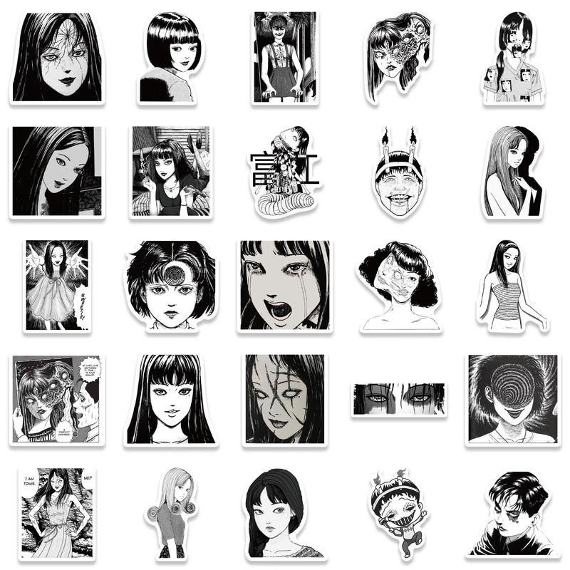 Anime Girl Pattern Sticker, 50pcs set Black and White Self Adhesive Sticker, DIY Sticker for Gift Greeting Card Water Bottle Laptop Phone