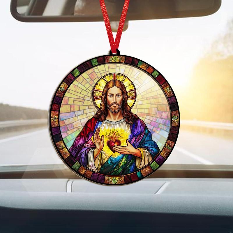 Christian Gifts for Women, Men - Christmas Ornaments 2024, Catholic, Spiritual Gifts for Christians, Mom, Religious, Sacred Heart Home, Room Decor - Christmas Decorations Suncatcher Ornaments