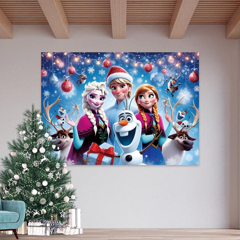 Cartoon Character Pattern Christmas Themed Background, Holiday Party Decoration Banner, Hanging Decor for Home Living Room Bedroom